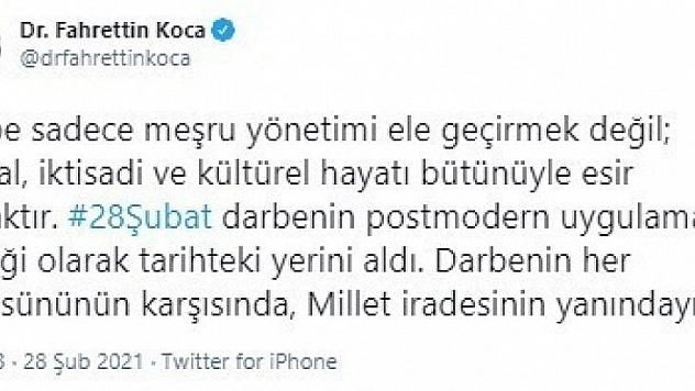 Bakan Koca'dan 28 şubat açıklaması