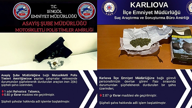 Bingöl'de ruhsatsız tabanca ve uyuşturucu ele geçirildi