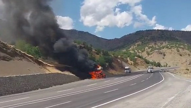 Bingöl'de seyir halindeki tır alevlere teslim oldu