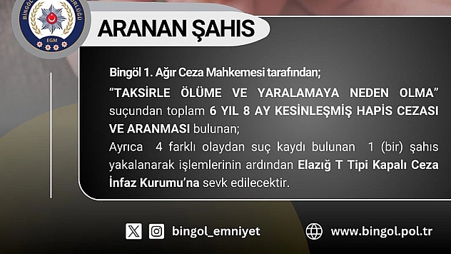 Bingöl'de yakalandı Elazığ'a gönderildi