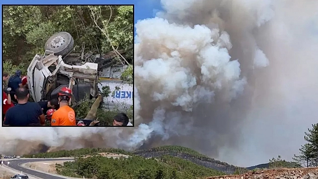 Bursa'da yangına su taşıyan tanker uçuruma yuvarlandı!