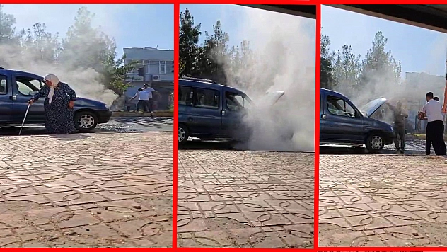 Diyarbakır'da seyir halindeki araç alev aldı: Yaşlı kadın son anda kurtuldu