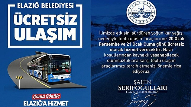 Elazığ Belediyesi'den Ücretsiz Ulaşım Hizmeti