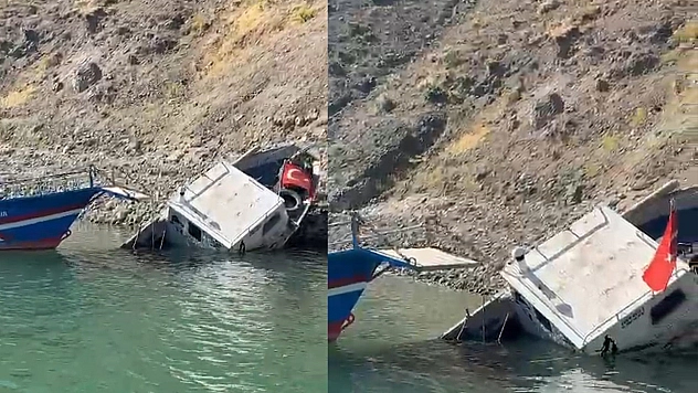 Elazığ'da fırtınaya dayanamayan tekne suya gömüldü