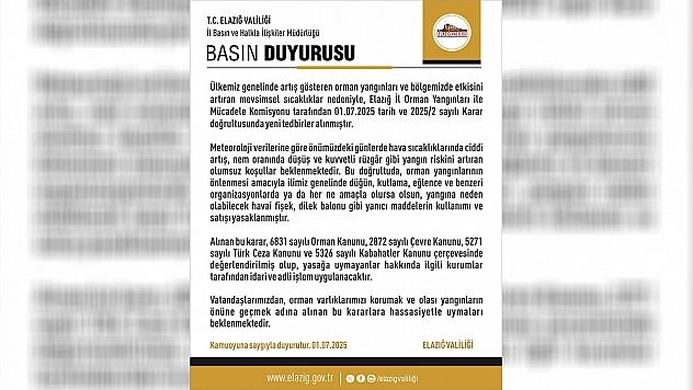 Elazığ'da havai fişek ve dilek balonu satımı ve kullanımı yasaklandı