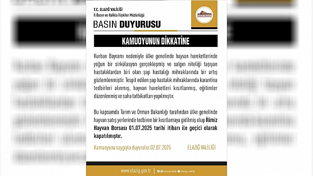 Elazığ Hayvan Borsası kapatıldı!