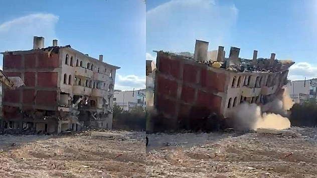 Elazığ'da iş makinesi dokundu, 5 katlı bina yerle bir oldu