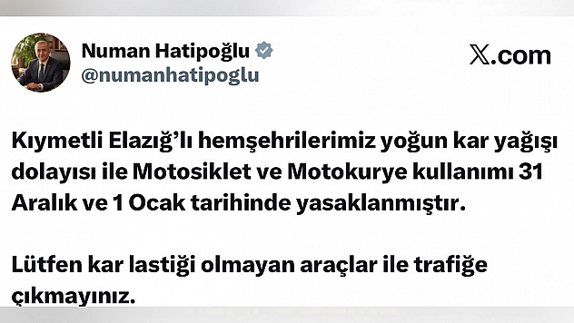 Elazığ'da kar nedeniyle motosiklet ve motokurye yasağı