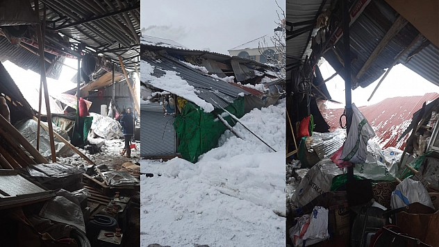 Elazığ'da kar ve fırtına köyün tek marketini kullanılamaz hale getirdi