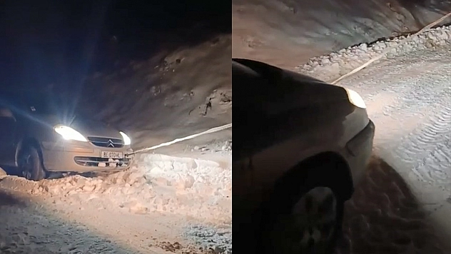 Elazığ'da karda mahsur kalan araca ekipler yetişti