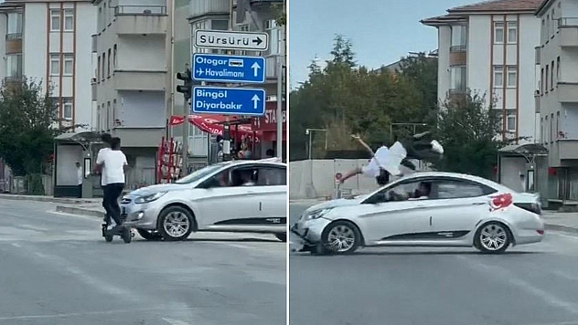 Elazığ'da otomobil ile scooterın çarpışma anı kameralara yansıdı