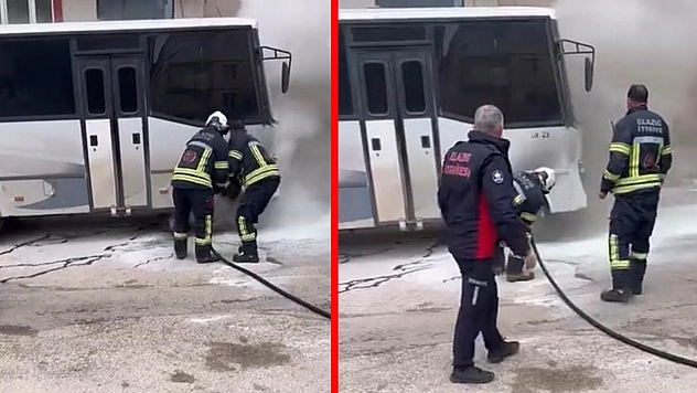 Elazığ'da park halindeki midibüste yangın paniği