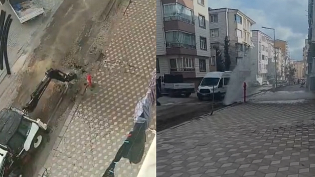 Elazığ'da Türk Telekom çalışmasında su borusu patladı