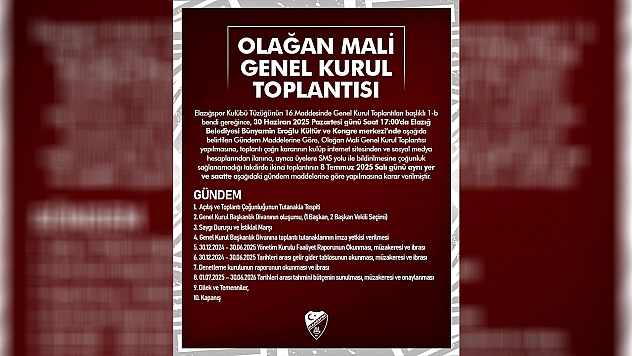 Elazığspor'da olağan mali genel kurul toplantısı yapılacak