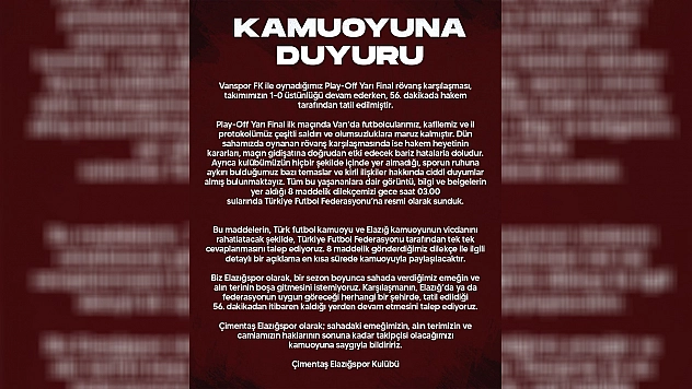 Elazığspor'dan Açıklama: Hakkımızın Sonuna Kadar Takipçisi Olacağız