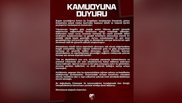 Elazığspor'dan İnegöl deplasmanı sonrası açıklama