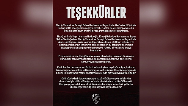Elazığspor'dan teşekkür paylaşımı: Kampanya hâlâ devam ediyor