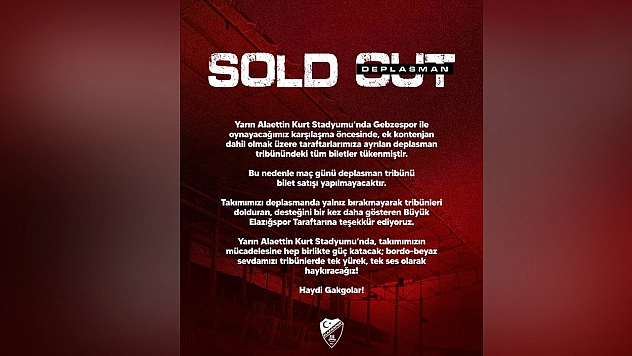 Elazığspor taraftarı deplasman tribününü doldurdu: Biletler tükendi