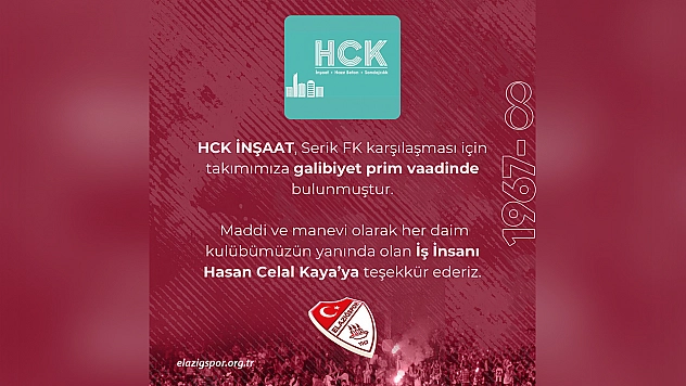 HCK İnşaat'tan Elazığspor'a prim vaadi