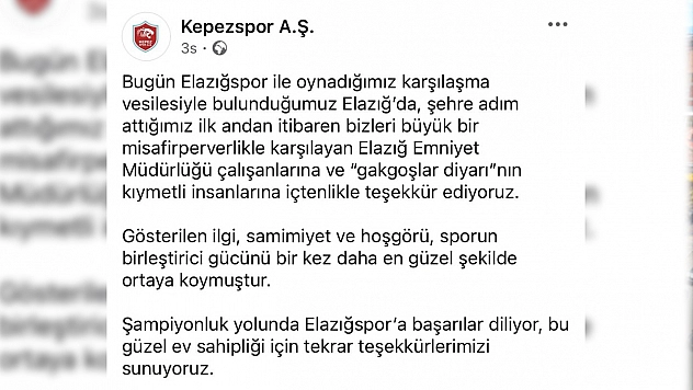 Kepezspor'dan Elazığ'a övgü dolu sözler