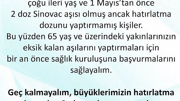 Malatya'da 3. doz aşı çağrısı