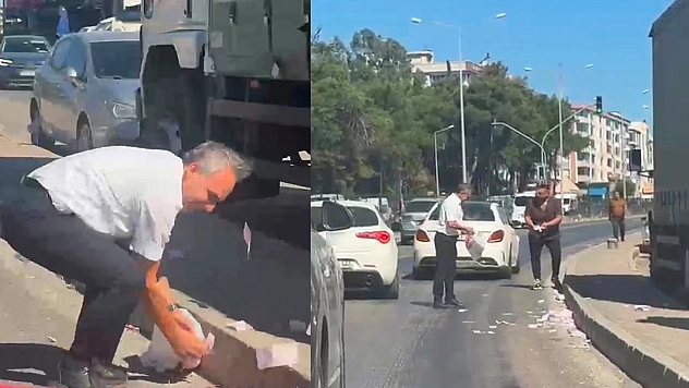Rüzgarın savurduğu paralar yola saçıldı
