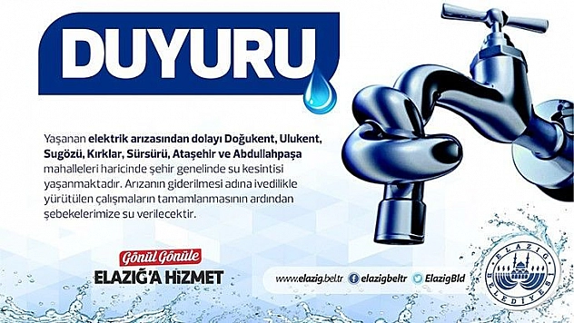 Şehrin Bir Bölümünde Elektrik Arızası Kaynaklı Su Kesintisi Yaşanacak