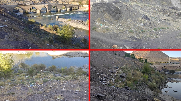 Tarihi Palu Köprüsü çöpler içinde kaldı