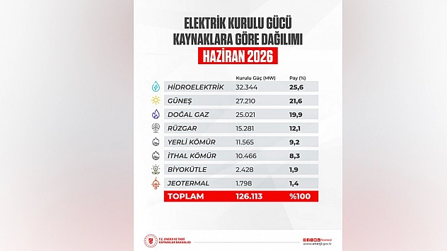 Türkiye'nin elektrik kurulu gücü 126 bin 113 MW'a ulaştı