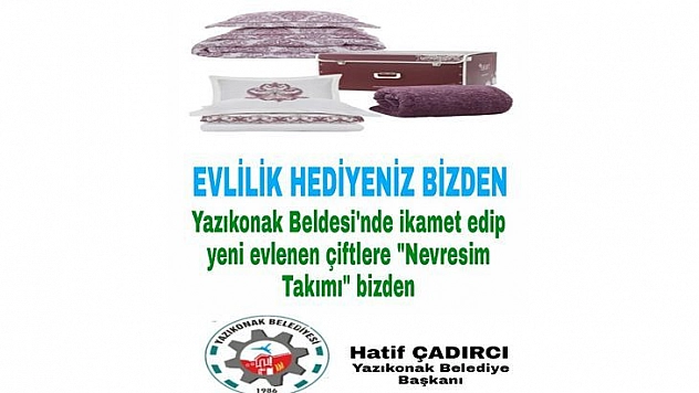 Yazıkonak Belediyesi'nden Yeni Evlenecek Çiftlere Destek