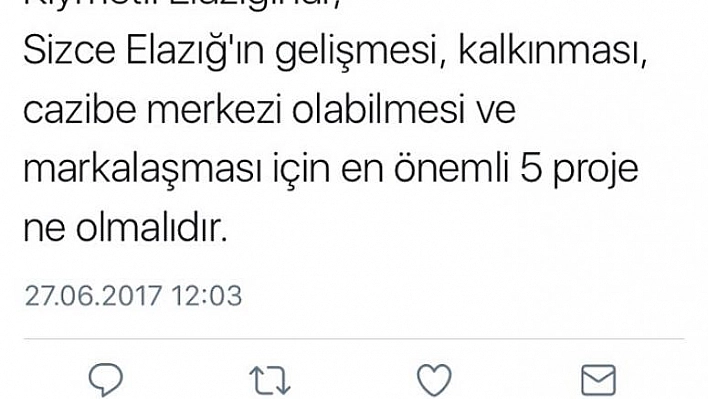 ELAZIĞ'IN YENİ VALİSİNDEN ÖNEMLİ BİR PAYLAŞIM