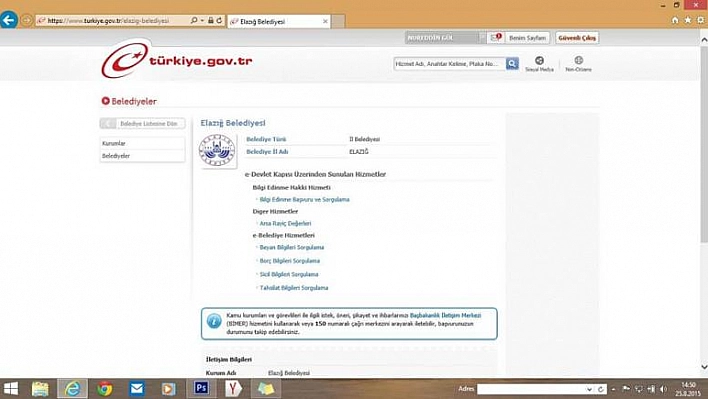 ELAZIĞ BELEDİYESİ E-DEVLET KAPSAMINDA