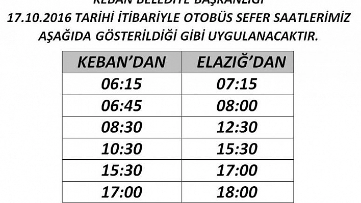  OTOBÜS SEFER SAATLERİ AÇIKLANDI