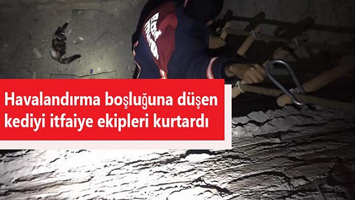 HAVALANDIRMA BOŞLUĞUNA DÜŞEN KEDİYİ İTFAİYE KURTARDI