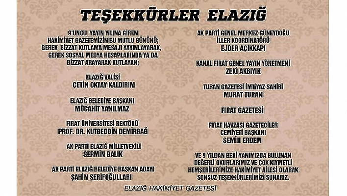 Teşekkürler Elazığ...