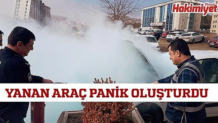 Adliye önünde yanan araç panik oluşturdu 