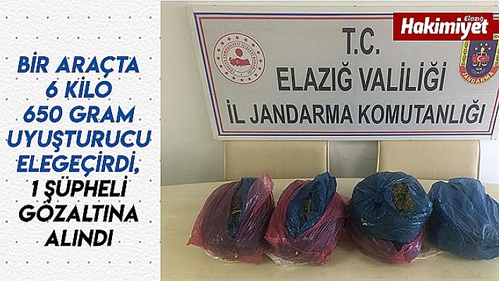  Elazığ'da 6 kilo 650 gram uyuşturucu elegeçirildi