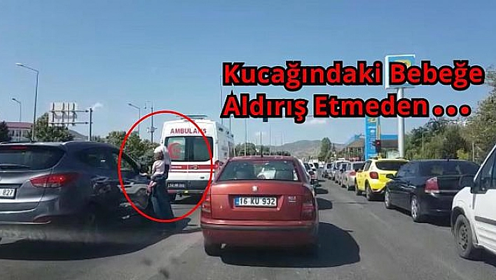 Trafikte dilenciliğe bebeğini de alet etti