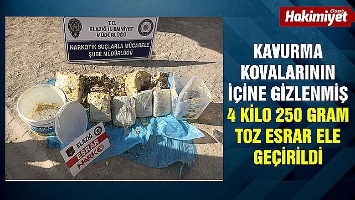 Kavurma kovalarının içine gizlenmiş esrar ele geçirildi