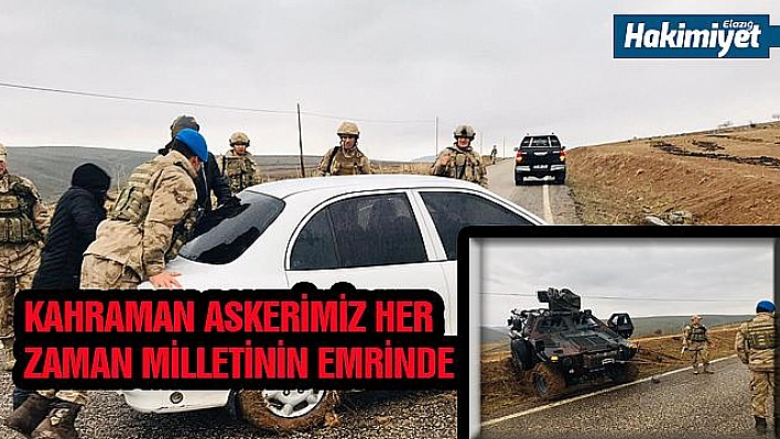 ELAZIĞ'A GELEN OTOMOBİL ÇAMURA SAPLANDI, MEHMETÇİK YARDIMINA KOŞTU 