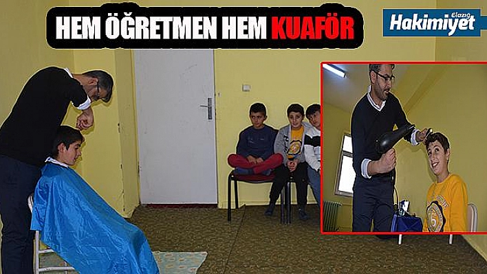 Köy okulunun hem öğretmeni hem de kuaförü