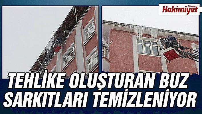 Karakoçan'da tehlike oluşturan buz sarkıtları itfaiye ekiplerince temizleniyor