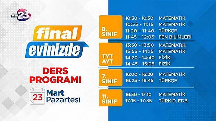 UZAKTAN EĞİTİM DERSLERİNİ MİLYONLARCA ÖĞRENCİ, KANAL 23 EKRANLARINDAN İZLİYOR