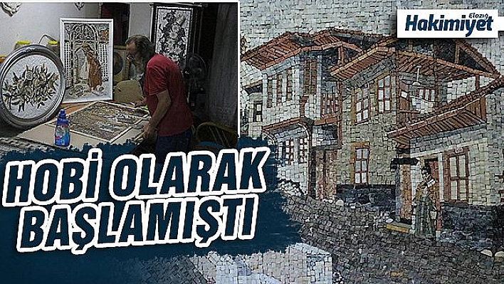 Elazığ'dan aldığı bordo taşlar ile 'mozaik taş' eserler yapıyor