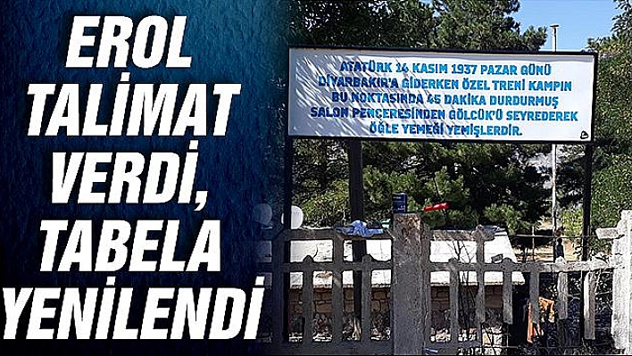 CHP'li Gürsel Erol Atatürk'ün öğlen yemeği yediği yerde bulunan tabelayı yeniledi