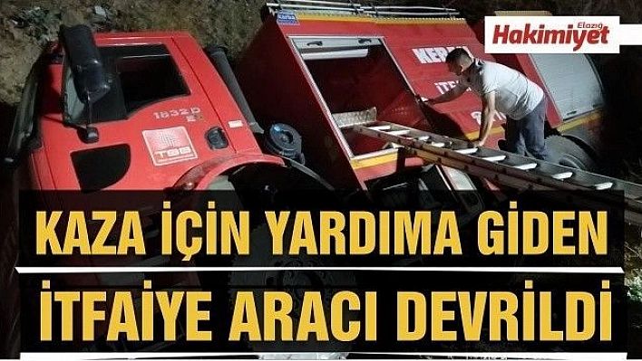 Kamyon kazasına giden itfaiye aracı şarampole devrildi