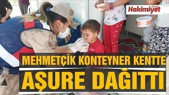 Mehmetçik konteyner kentte kalan ailelere aşure dağıttı