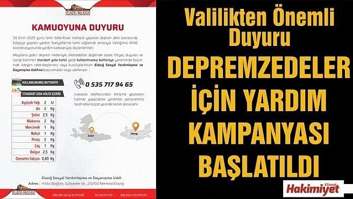 Elazığ Valiliği'nden önemli duyuru