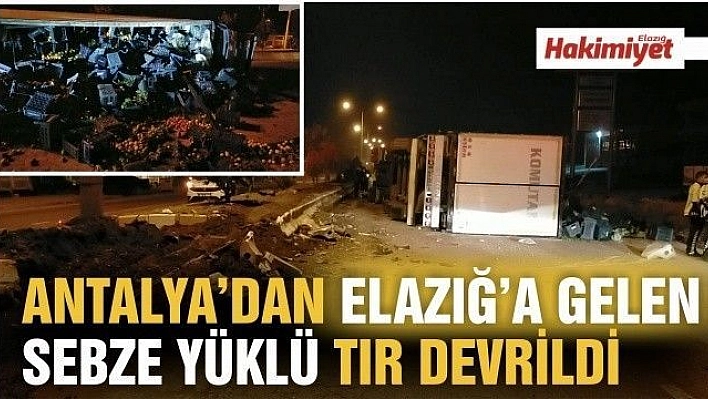 Sebze yüklü tır devrildi