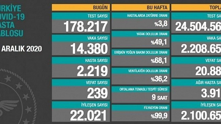 Yılın son gününde Koronavirüs neydeniyle 239 kişi hayatını kaybetti